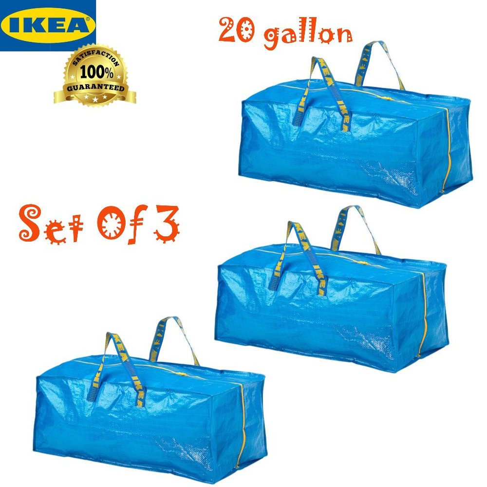 (3) Bags FRAKTA Storage Bag For Cart Shopping Travel Laundry Blue 20 Gallon Each